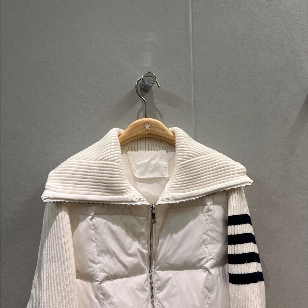 Thom Browne White Puffer Jacket with Black Stripes - Picture 4 of 8